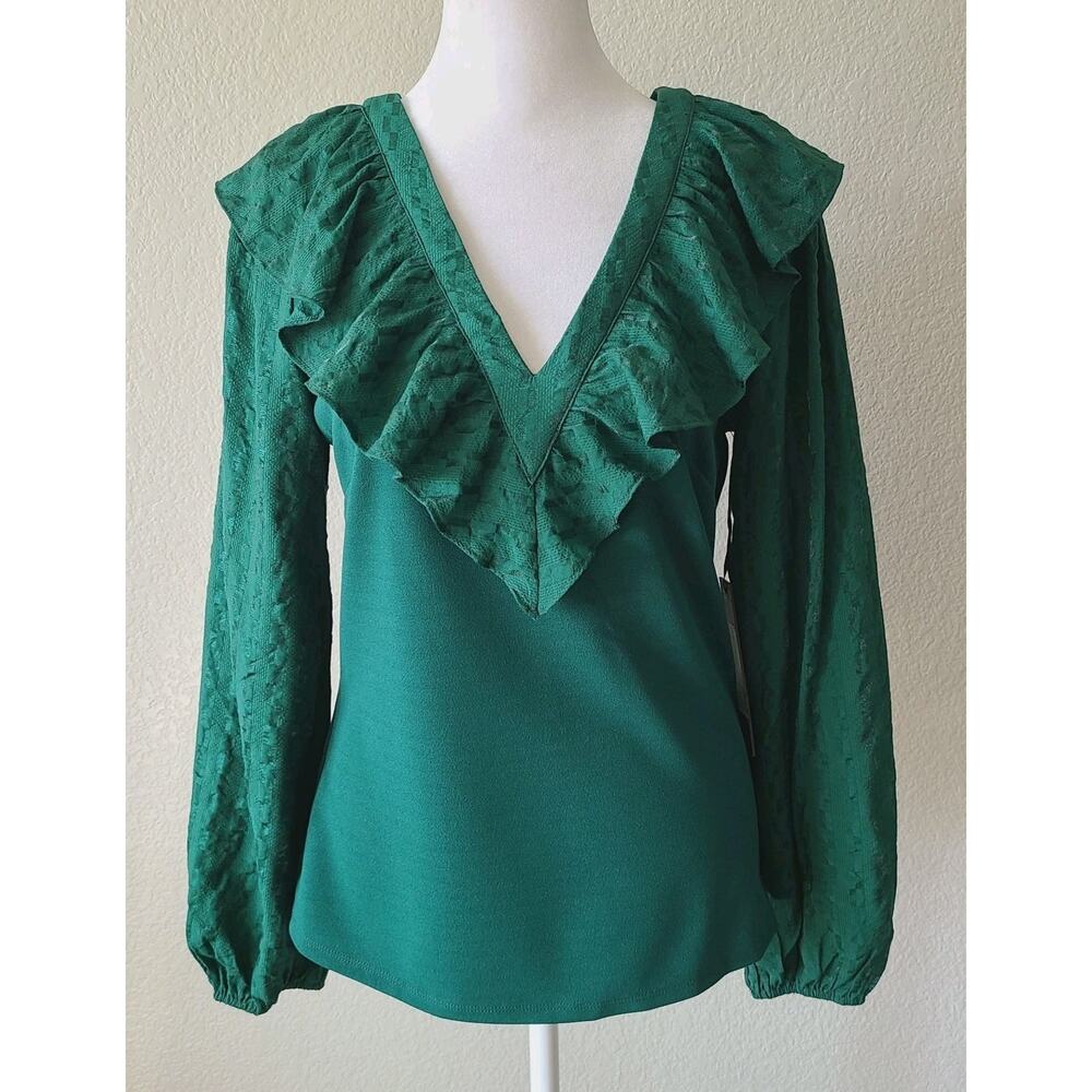 Adeyln Rae Holiday Blouse Shirt Sz Small Green Dressy Career Church Modest NEW